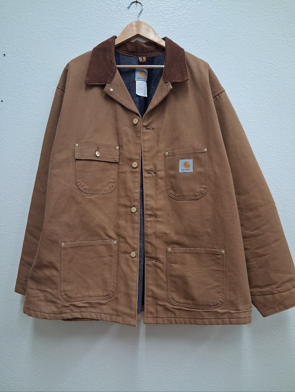 Vtg Carhartt C01 BRN Duck Blanket Lined Chore Coat Mens Size 54 REGULAR 3XL